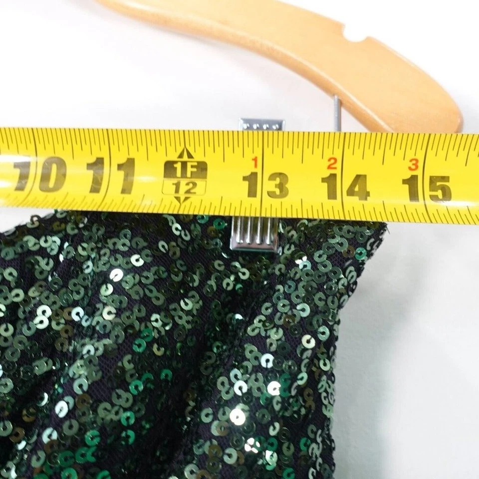 BADGLEY MISCHKA Dress 8 Green Long Gown Sequin Draped Bridesmaid Evening Forest - Image 4 of 4