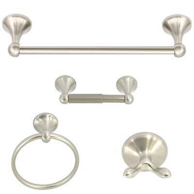 Nuk3y Vista 4-Piece Bathroom Hardware Set Satin Nickel Towel Bar Accessory Kit