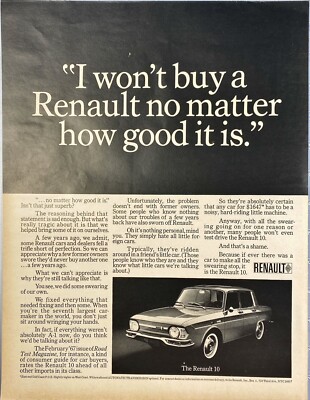 RENAULT ''Apology for poor performance, promise to fix everything'' Print Ad 1967