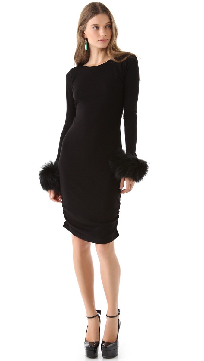 black alice and olivia dress + Alesia Fur Cuff Sweater Size S NWOT Steel Grey A-Line V-Neck Occasion:Sunset-party Color:Cream Leather & Black Patent Please note