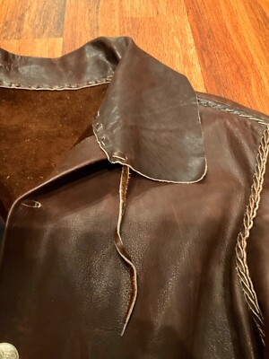 1960's HAND MADE LEATHER JACKET Brown 1800s Trapper XXXL Tall