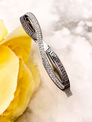 8mm Greek Meander bracelet 18k white Gold Greek Key bracelet birthday Eternity