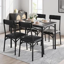 Kitchen Table and Chairs for 4, Rectangular Dining Set with 4 Upholstered Chair