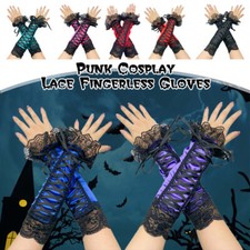 Medieval Womens Elbow Length Punk Fingerless Arm Goth Cosplay Lace Gloves