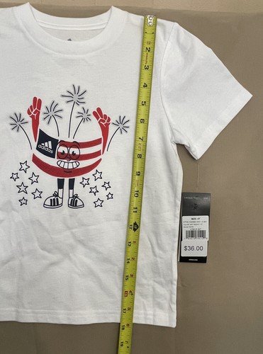 New Boys 4T Adidas 2 piece Outfits Set T-shirt & Short American Flag White Blue - Picture 5 of 9