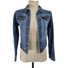 Vintage Old Navy Biker Jean Jacket Big Girls XL Blue Denim Fitted Top Stitched
