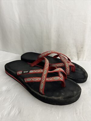 Teva Olowahu Isla Red Thong Strappy Slip On Comfort Sandals 6840 Womens Size 9m