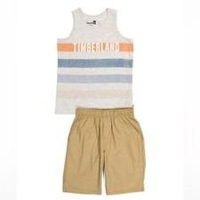 Timberland Big Boy Size 10 Two Piece Heathered Striped Tank Top and Tan Shorts