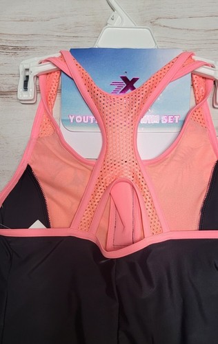NWT GIRLS ZEROXPOSUR 14 L BLACK HAWAIIAN NEON ORANGE ZIP MESH 1 PC SWIMSUIT - Picture 6 of 9