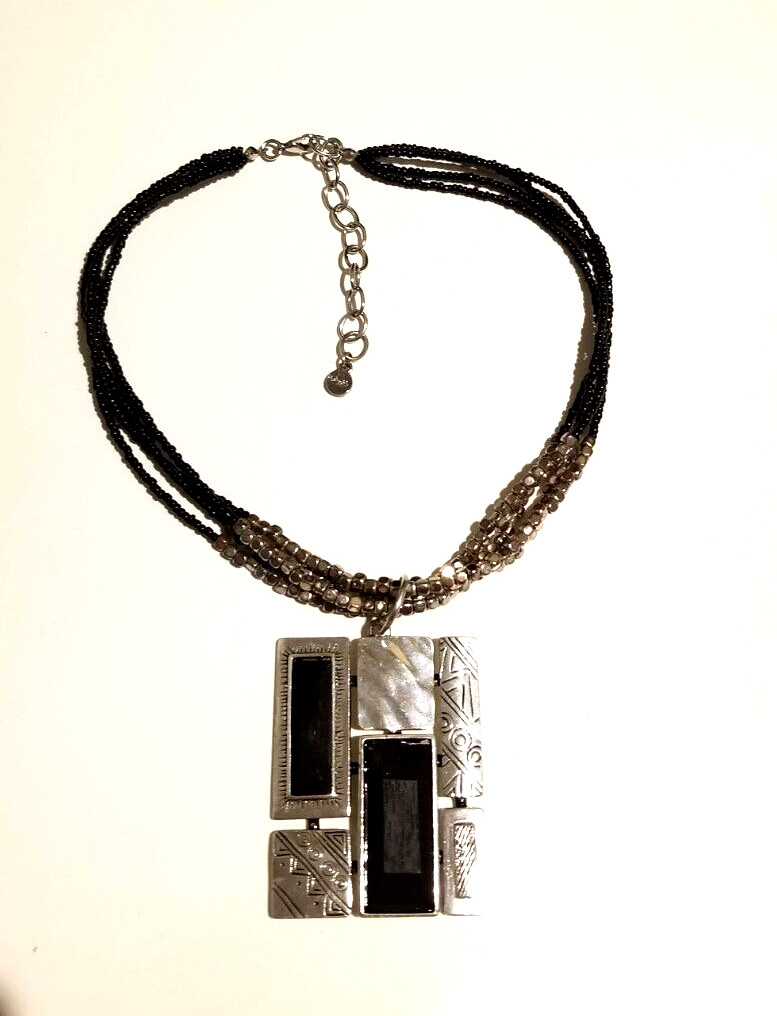 **Ruby Rd Large Silver Black Geometric Modernist Pendant Necklace**