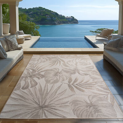 Outdoor Teppich Beige Wetterfest & UV-beständig Küche Balkon Terrasse Wohnzimmer