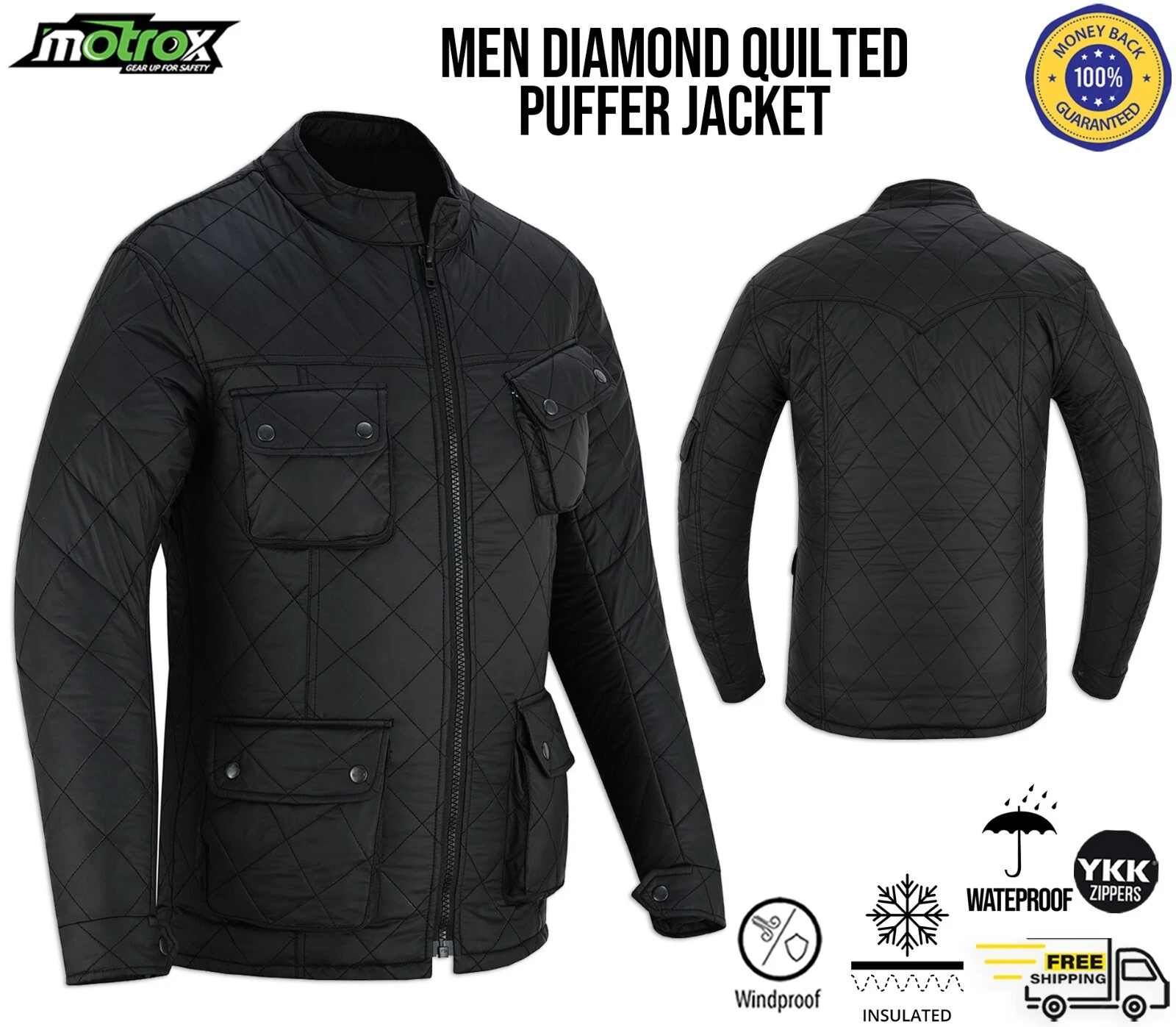 Mens Puffer Jacket Zip Up Diamond Quilted Jacket Bubble Coat Winter PufferJacket