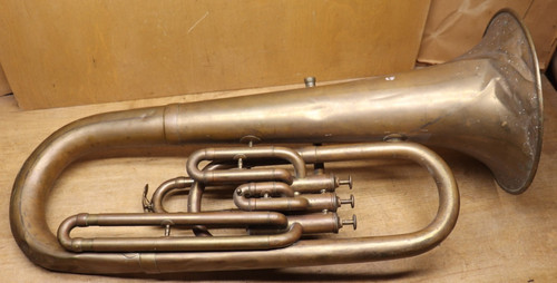 Antique Vintage A. Hilleron Paris 3 Valve Brass Baritone Horn Valves Very Good