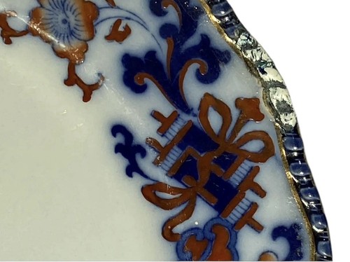 1897 English Royal Doulton Flow Cobalt Blue & Red Floral With Gold Trim Plate - Picture 6 of 12