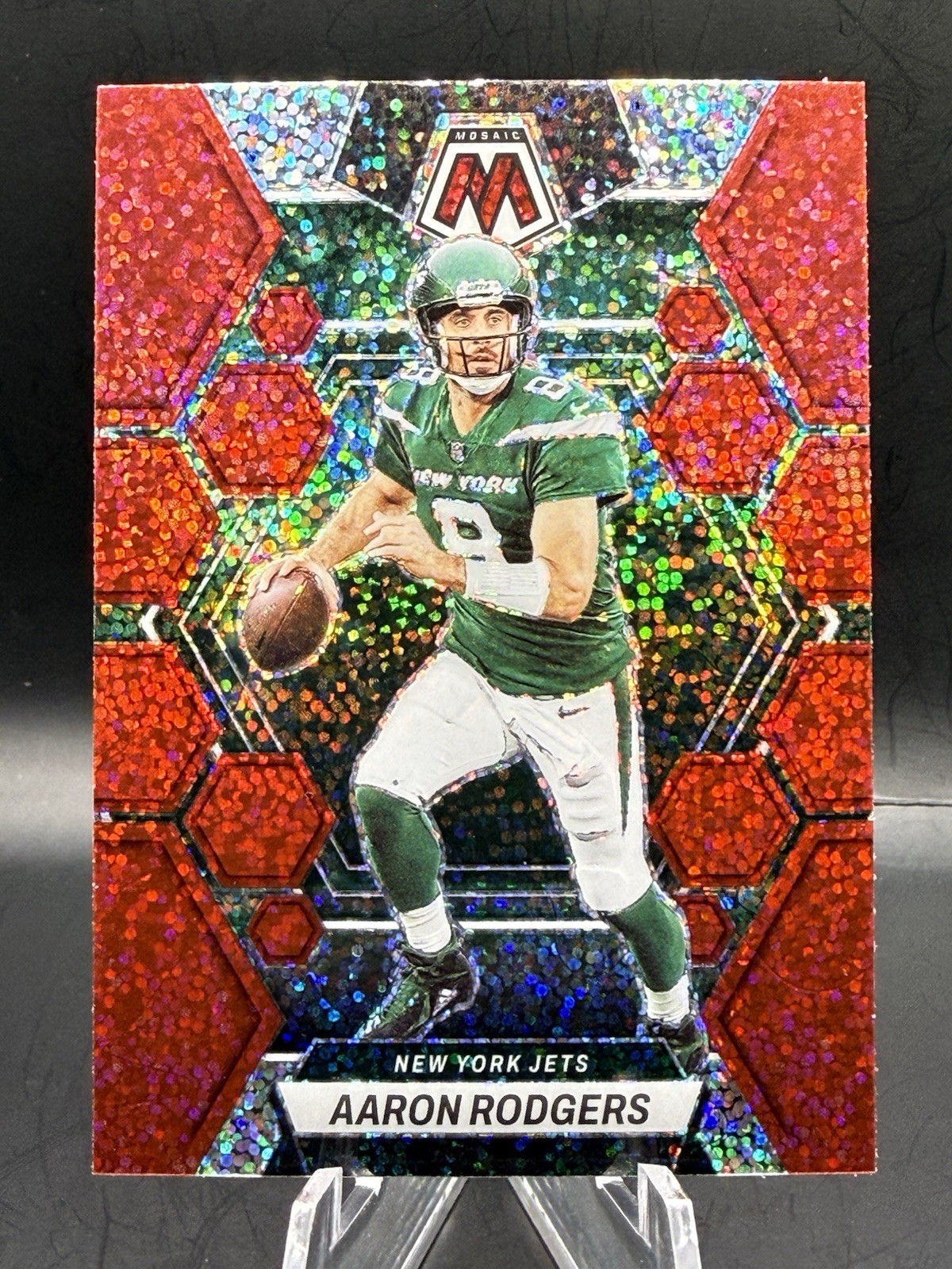 2023 Panini Mosaic Aaron Rodgers Red Sparkle #82 New York Jets