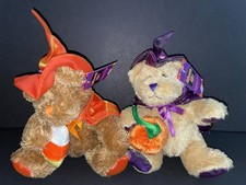 Vtg Halloween Alley CVS Witch Teddy Bear Plush 2004 Lot of 2 Pumpkin Candy Corn