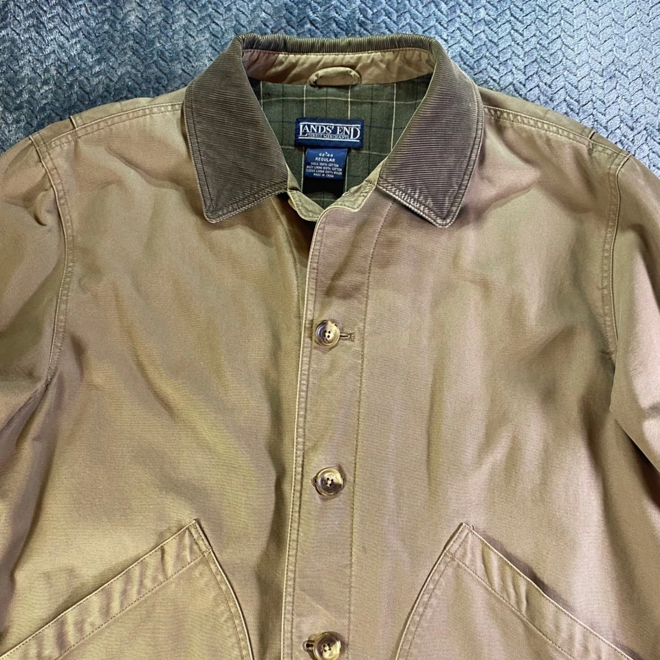 Lands End Men Tan Barn Chore Field Jacket L Regular Cotton Corduroy Collar Lined - Image 2 of 4