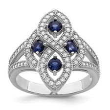 Sterling Silver Rhodium-plated Round Blue and White Diamond Engagement Ring Sz 8