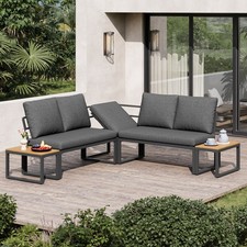 Garden Corner Sofa Set 4-5 Seater Modular Outdoor Patio Furniture w/ Tables Grey