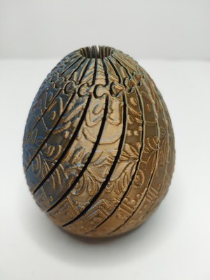 Silver Dragon Articulated Egg Figurine, Floral Carved 3D Effect, Matte Finish