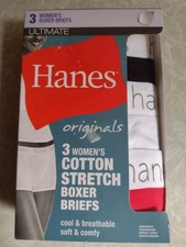 3 Pack Hanes Originals Boxer Brief Panties Womens 6/M Multicolor Cotton Stretch