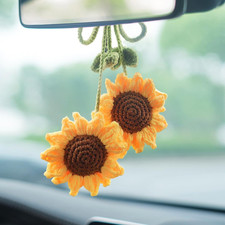Crochet Sunflower Rear View Mirror Accessories, Glue Free Handmade Flowers Car