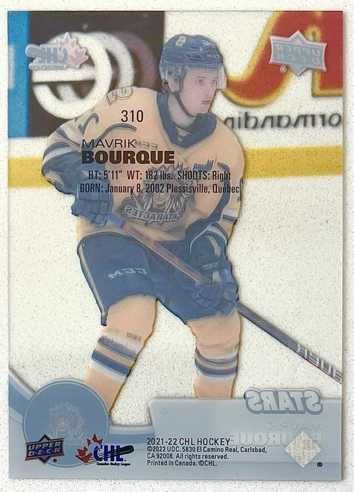 Mavrik Bourque Rookie 2021-22 Upper Deck CHL Stars CLEAR CUT #310 (RC) Dallas - Image 2 of 2