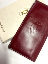 PORTAFOGLIO LUNGO CARTIER VINTAGE MUST CC PELLE GOFFRATA BIFOLD FRANCIA ROSSO...
