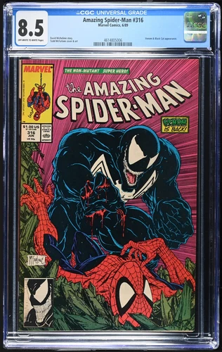 AMAZING SPIDER-MAN #316 - cgc 8.5 - OW/W Pages - Venom Cover/Marvel/1989