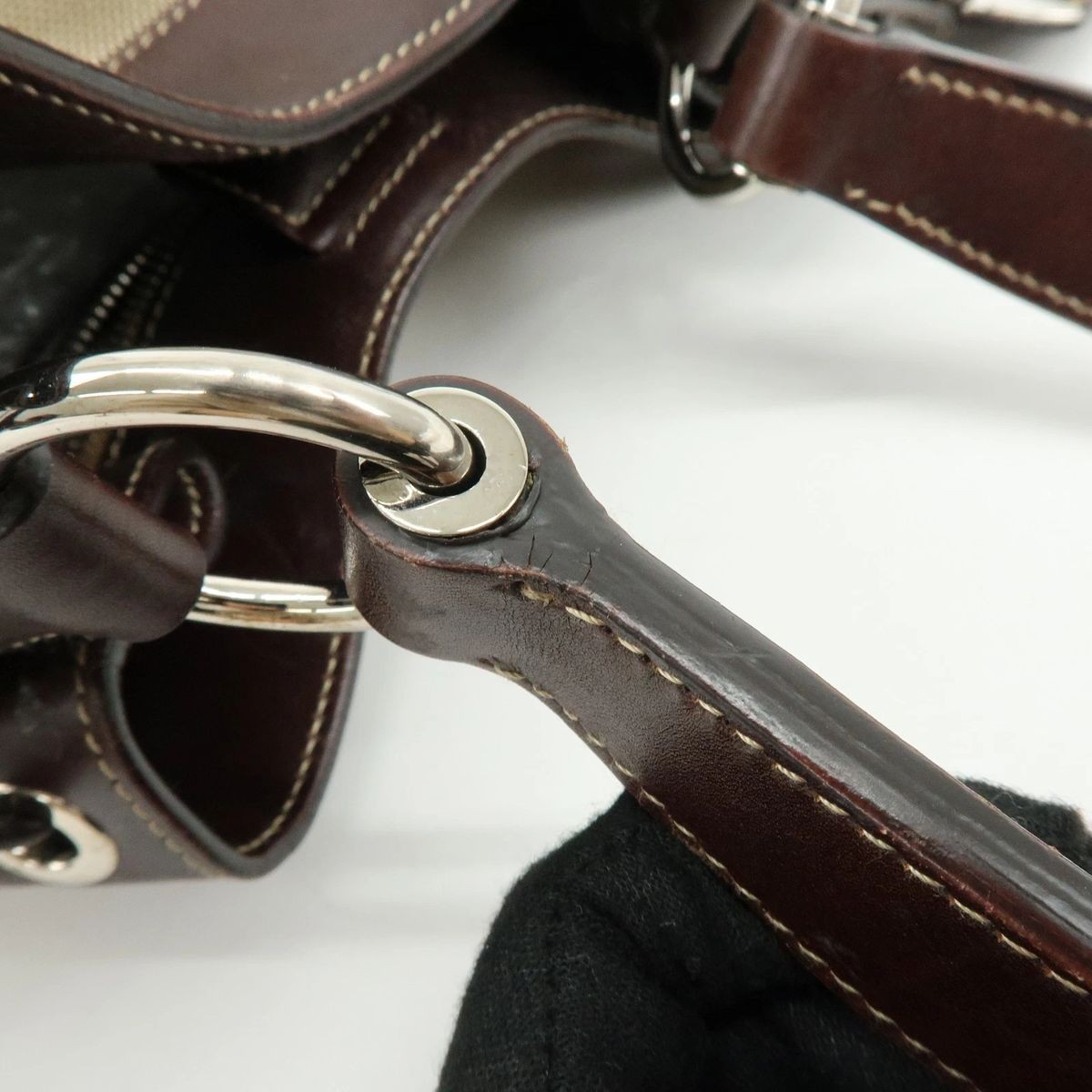 PRADA Logo Jacquard Canvas Leather Shoulder Bag BR3433 Auth Used thumbnail 8