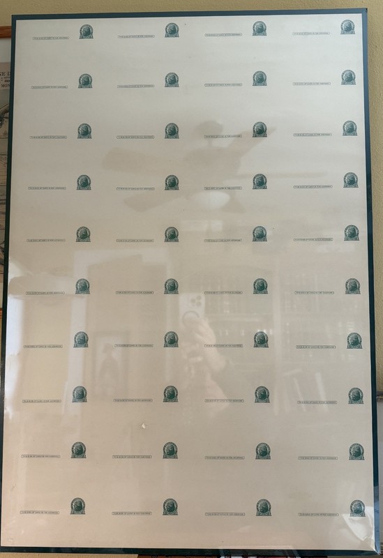 UX27 40 1 Cent Jefferson Post Cards Green On Buff Uncut Sheet)