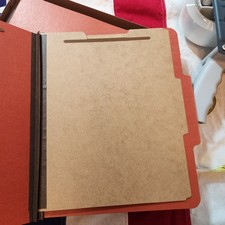 Box of 10 Red Letter Size Pressboard Classification File Folders with Divider