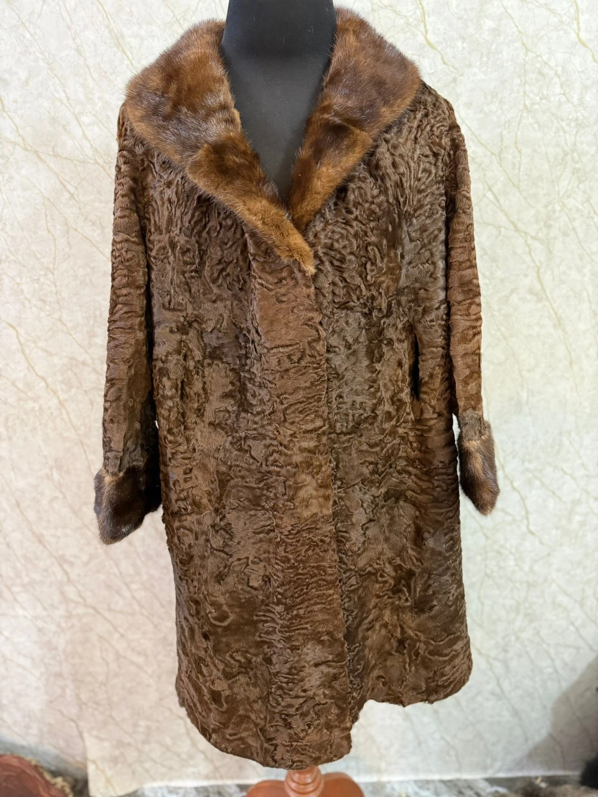 Vintage Persian Lamb Fur Coat with Mink Collar & Cuffs | Karakul | Long Winter