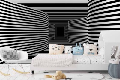 3D Black White Stripes Corridor Self-adhesive Removable Wallpaper Murals