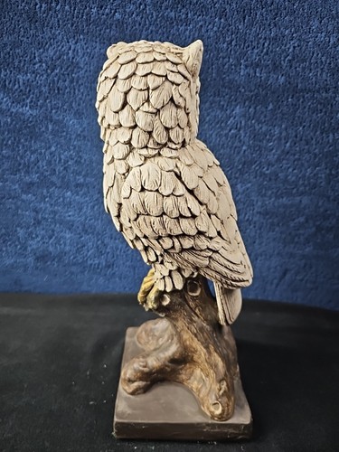 WHITE Gray OWL Carving 14” Tall Statue Figure Sculpture 4 Lbs Vintage Green Eye - Picture 6 of 12