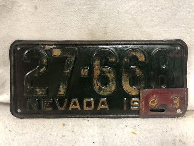Vintage 1935 Nevada License Plate (with 43' tab) Shellacked Paint