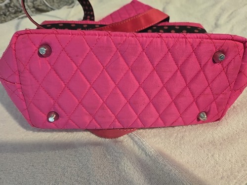 NWOT Belvah Pink and Black Polka Dot Quilted Fabric Purse Tote Hand Bag With Bow - Picture 4 of 7