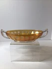 Vintage Orange Carnival Glass Bowl Iridescent 6 In Oval 2 Handle Decorative Dish