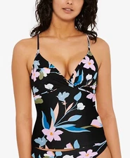 Hula Honey BLACK MULTI Juniors' Flourishing Floral Tankini Swim Top, US Medium