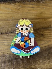 Vintage Googly Moving Eye German Girl Key Wind Pendulette Mini Wall Cuckoo Clock