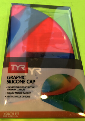 TYR Tie Dye BLUE/ORANGE Junior Swim Cap  SILICONE Brand New!!