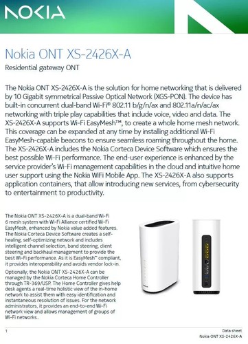 Point d'accès Nokia XS-2426X-A XGS PON ONT Wi-Fi 6 4x4 802.11ax - Photo 3/6