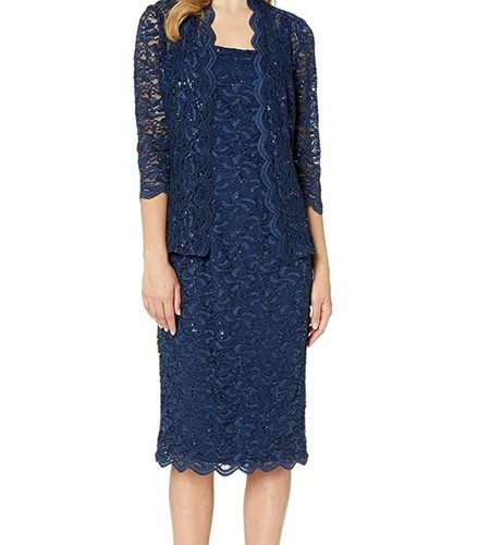 alex evenings sequin lace sheath dress Alex Evenings Long Sequin Lace A-Line Jacket Dress with Illusion : 8 main image 1