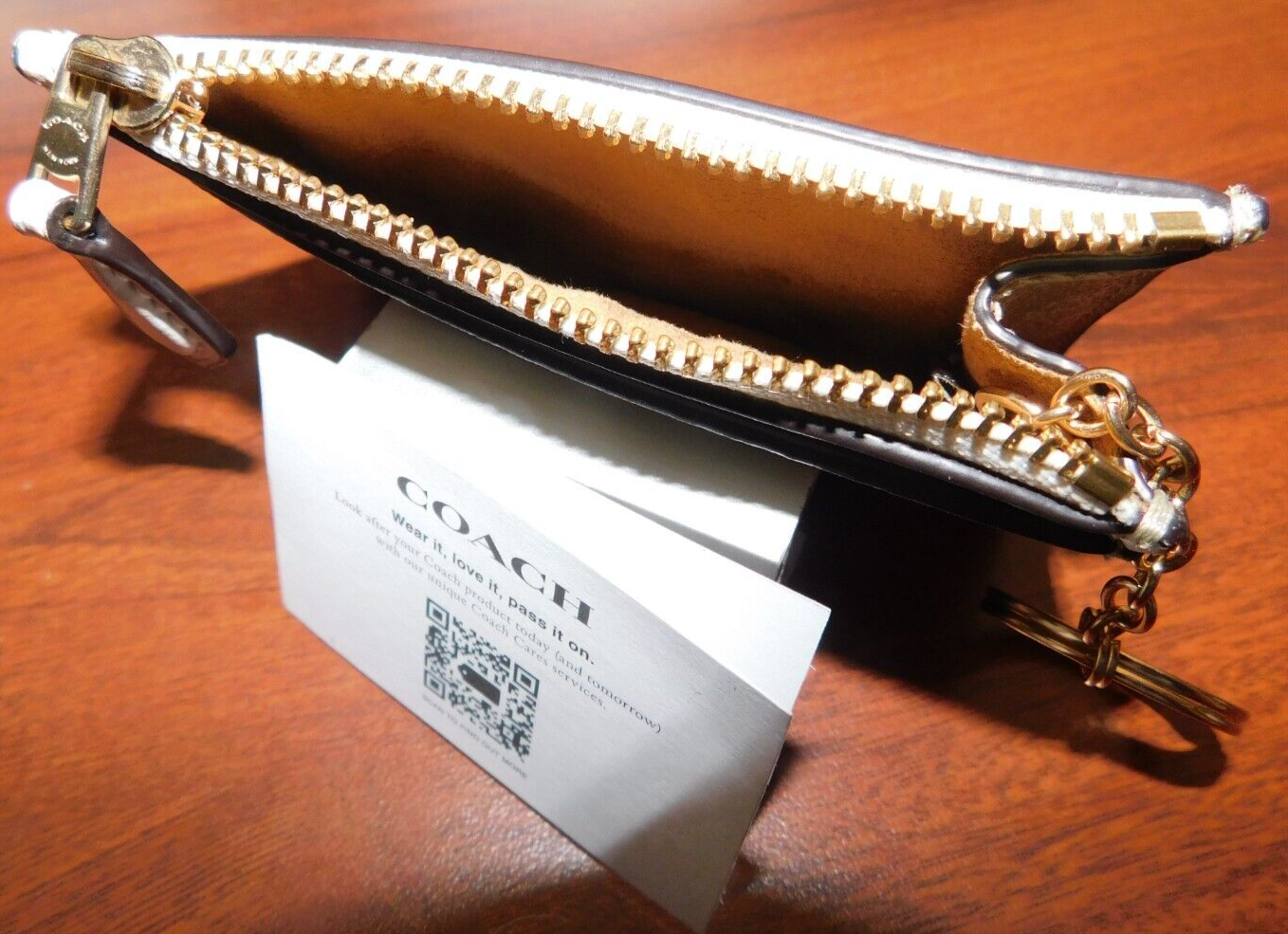 COACH SIGNATURE F88208 TAN MINI SKINNY ID / COIN ZIP CASE GOLD ACCENTS