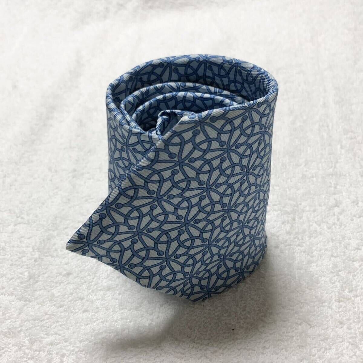 HERMES Neck tie Silk Blue Logo japan seller N1112 35 business Made
