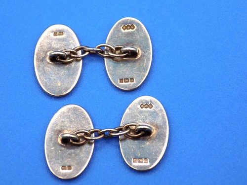 VINTAGE STERLING SILVER ENAMEL GUILLOCHE ENGLAND H & V HEWETT & VOLLER CUFFLINKS - Picture 6 of 9