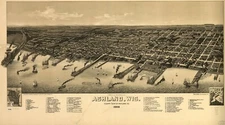 14" x 24" 1886 A Bird's Eye View of The City of Ashland Wisconsin County