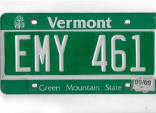 VERMONT passenger 2009 license plate "EMY 461"