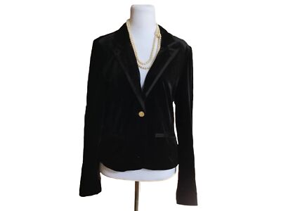 NWOT Draper James Womens Black Velvet Jacket Blazer Size L Trim Pockets 