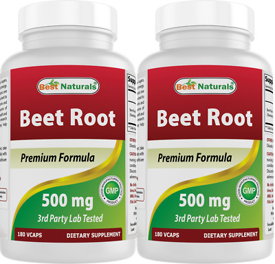 2 Pack Best Naturals Beet Root Powder 500 Mg Capsules, 180 Count
